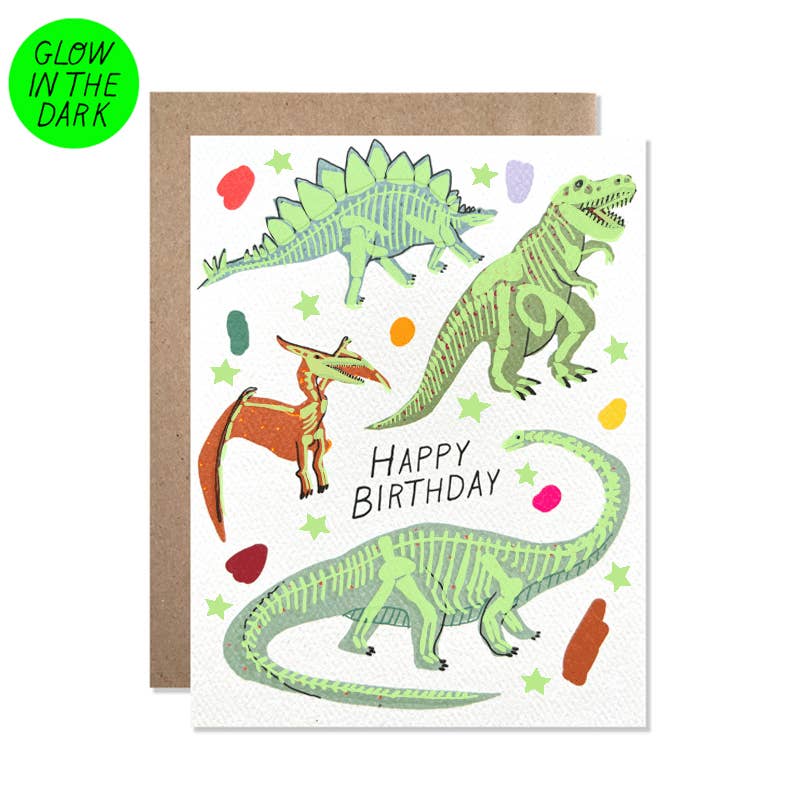 Happy Birthday GLOW IN THE DARK Dinosaurs Card