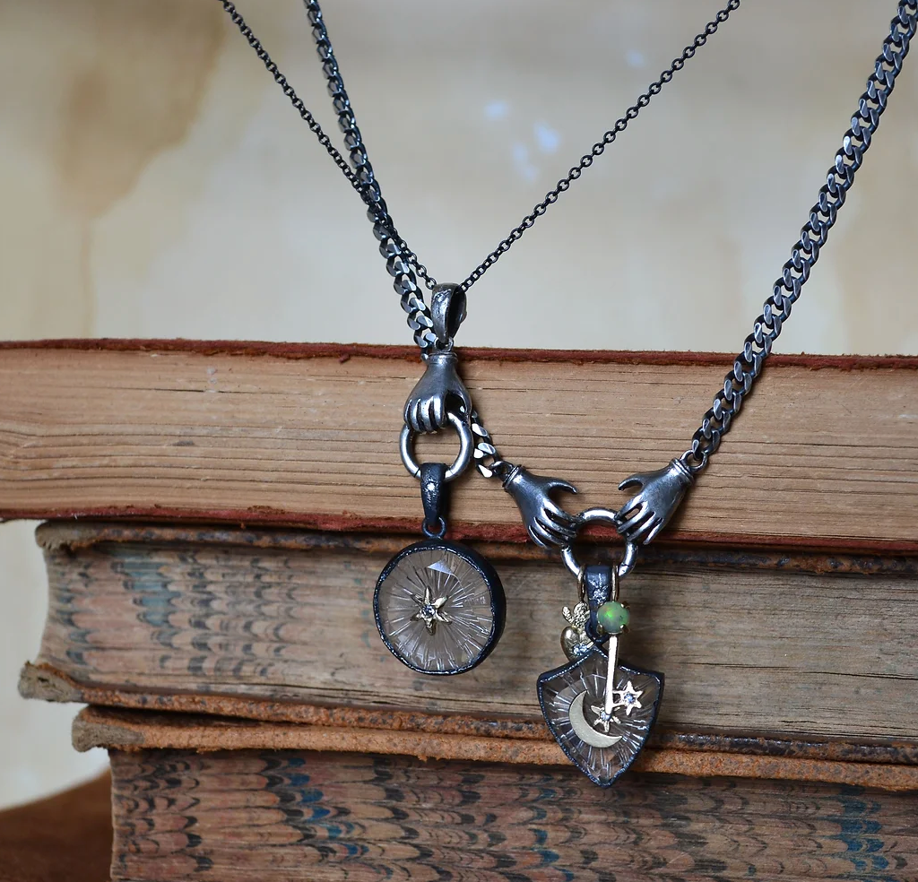 Double Hand Charm Holder Necklace, OXSS