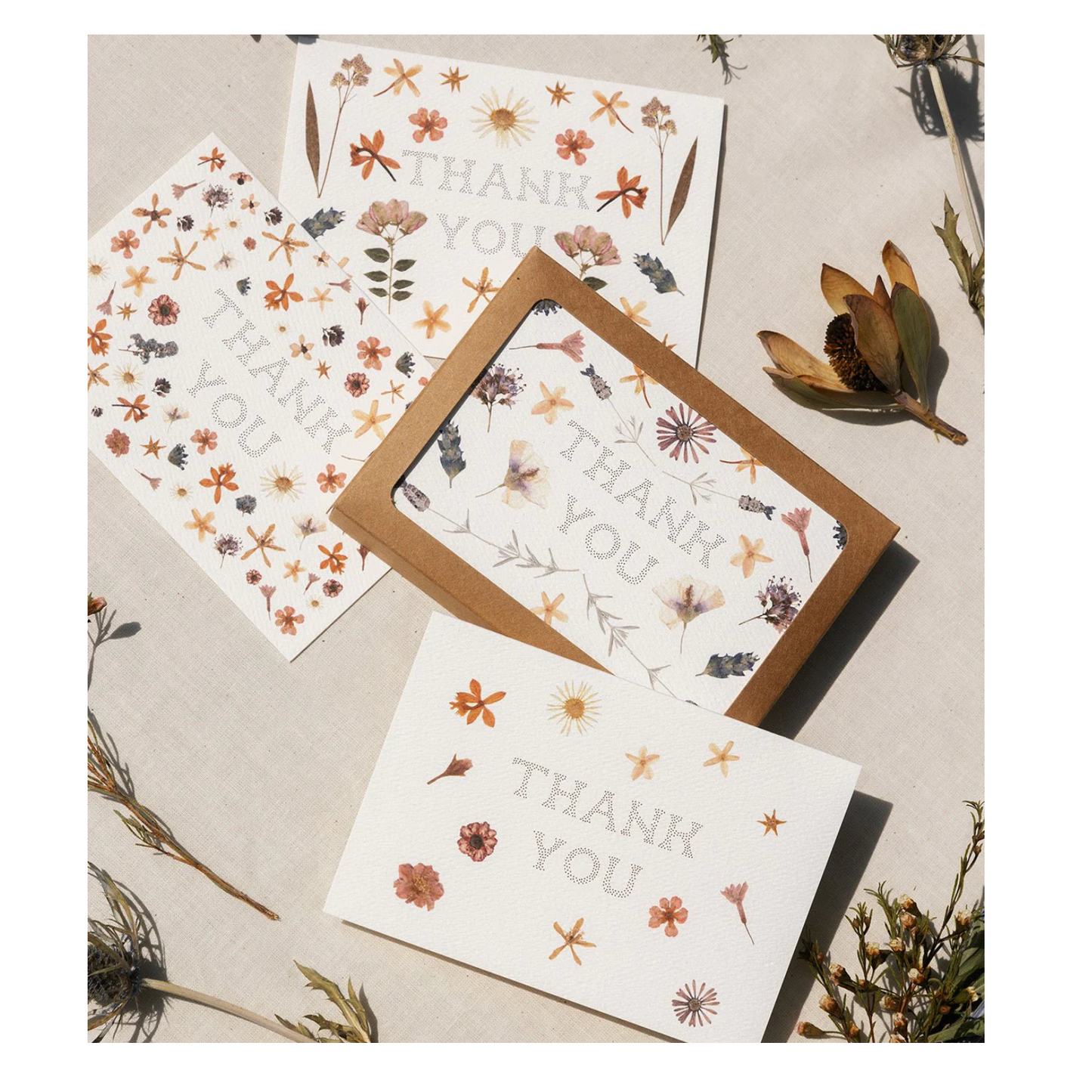Pressed Flowers Thank You Card Set