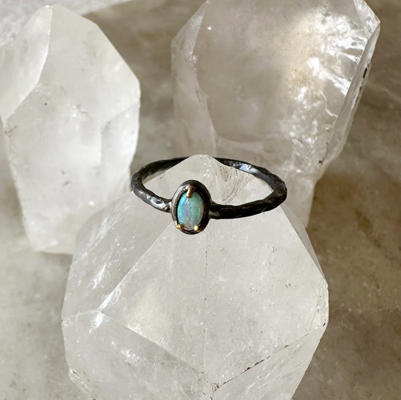 Oxidized Australian Opal Stacking Ring