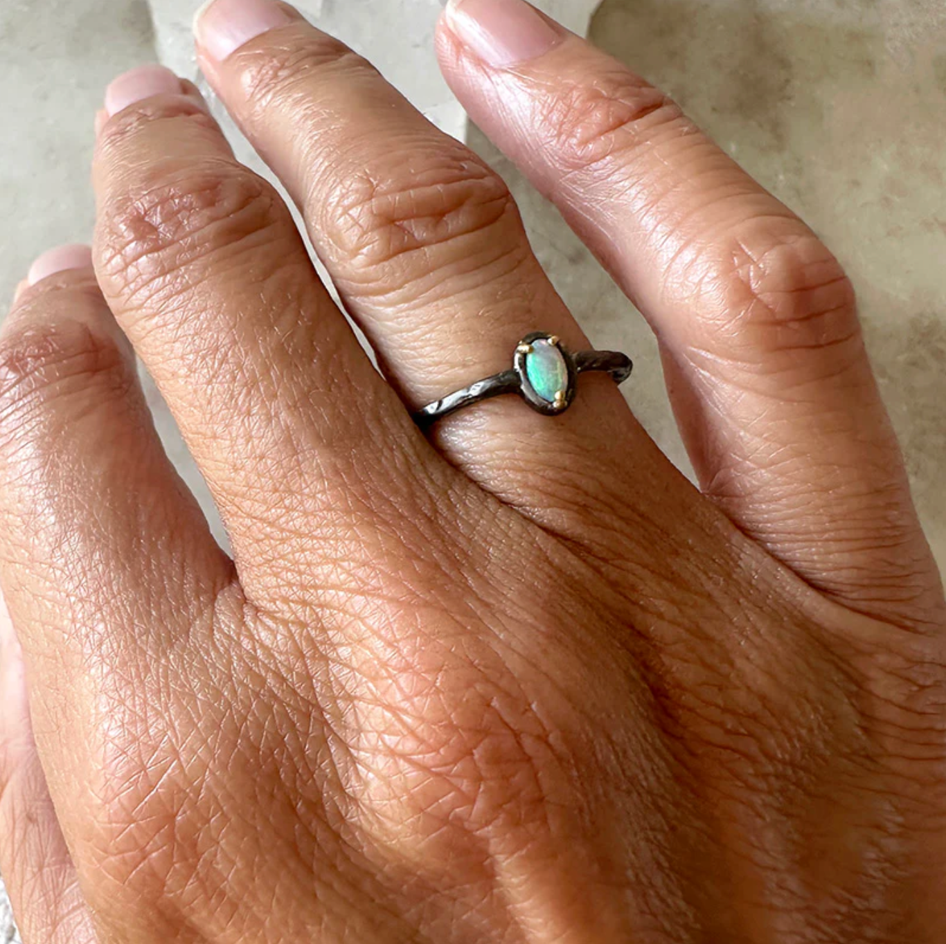 Oxidized Australian Opal Stacking Ring