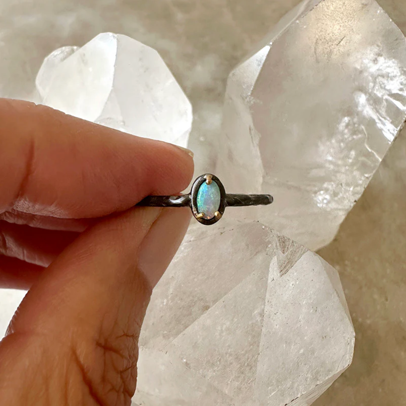 Oxidized Australian Opal Stacking Ring