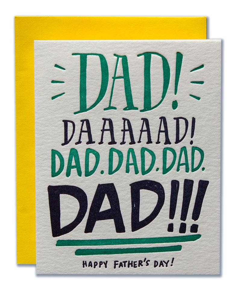 Father's Day card with colorful text on a white background