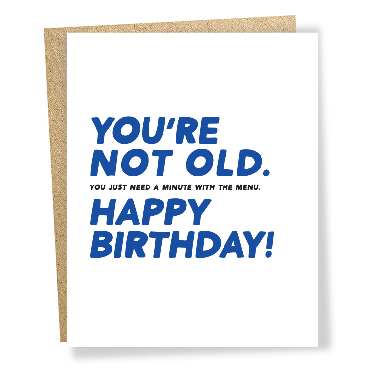 Birthday card with blue text on a white background