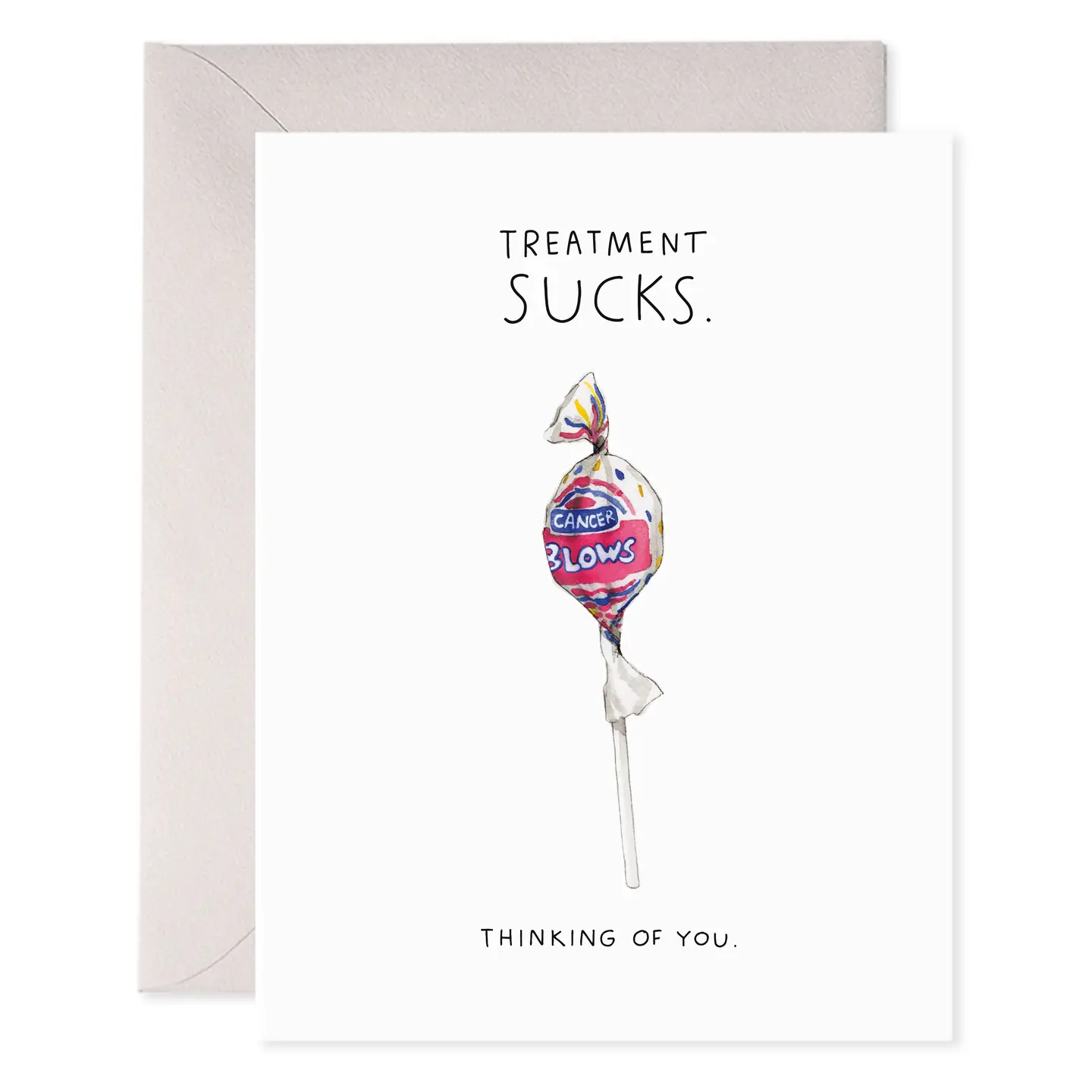 Greeting card with a lollipop illustration and text on a white background