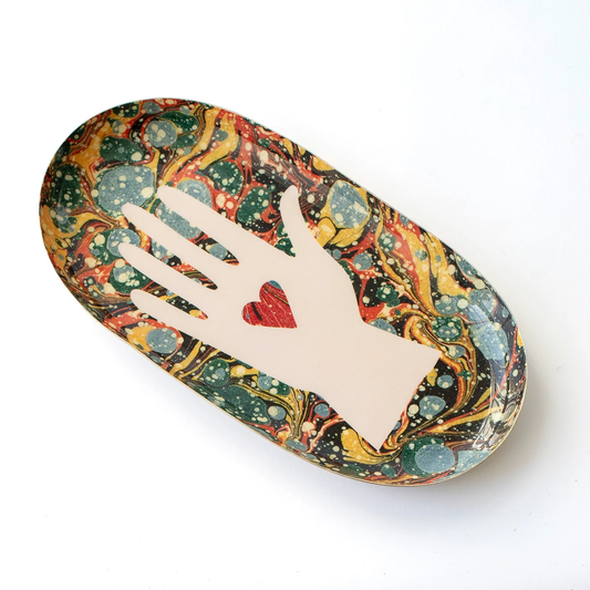 Heart in Hand Oval Enamel Tray