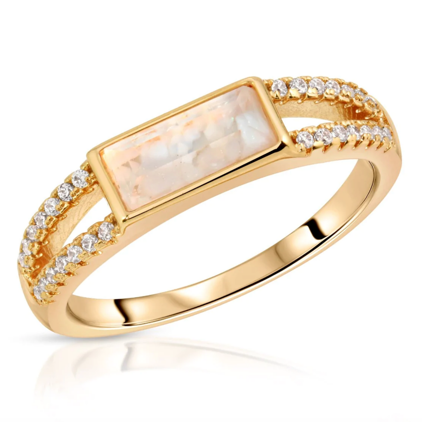 Gemstone Baguette Cracked Mother of Pearl Ring