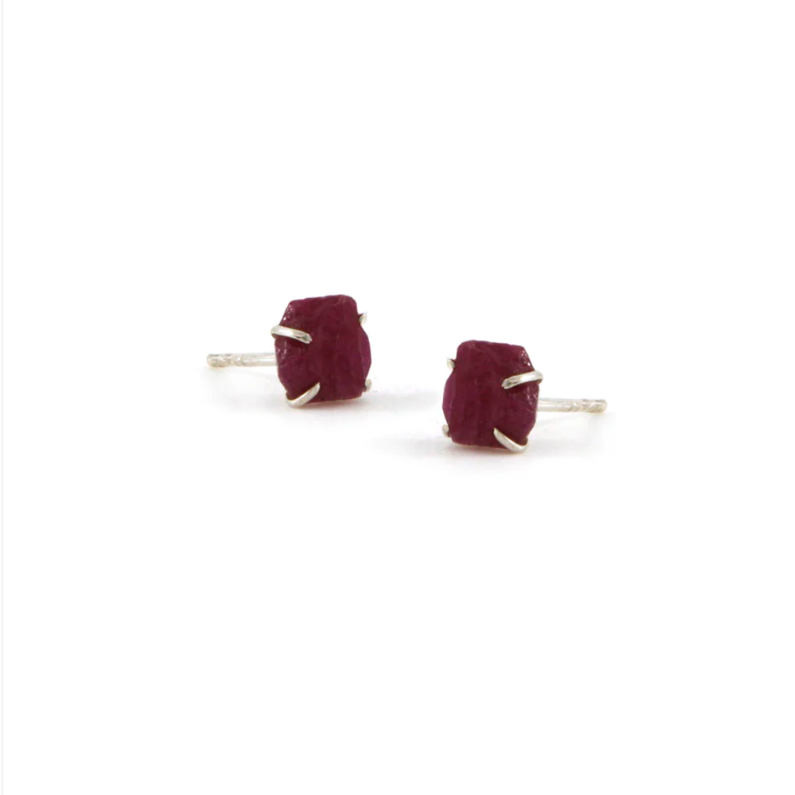 Raw Ruby Silver Studs