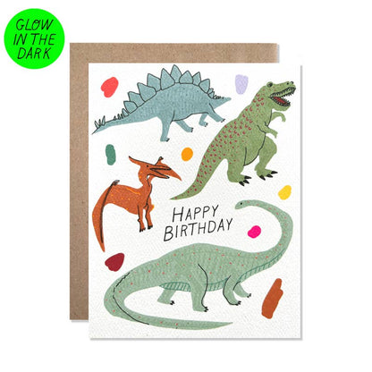 Happy Birthday GLOW IN THE DARK Dinosaurs Card