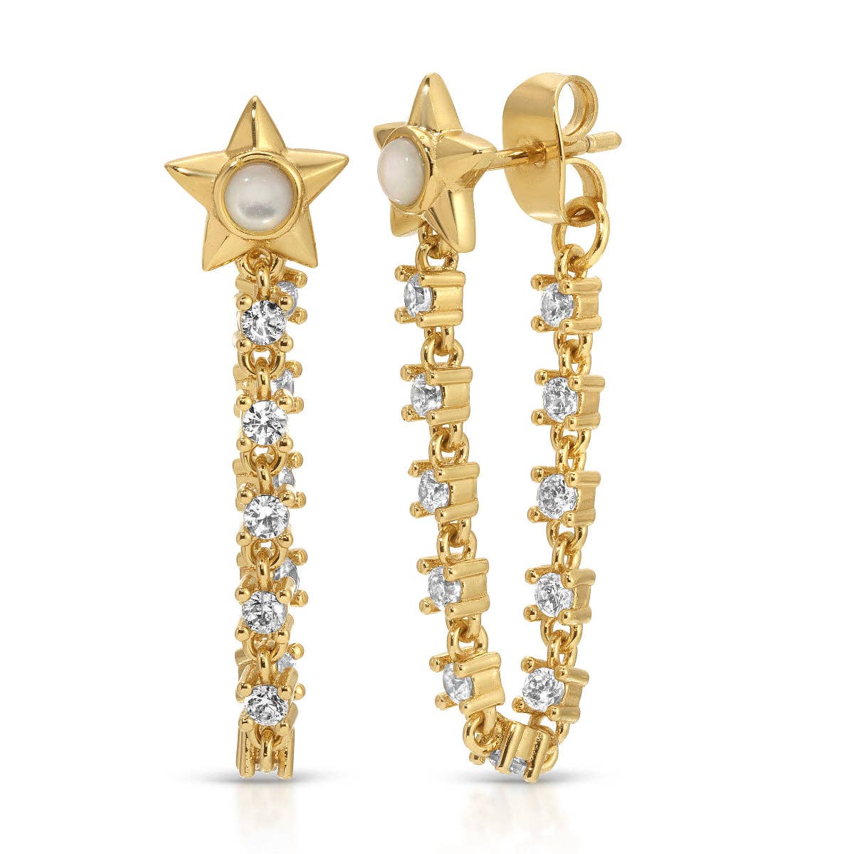 Mother of Pearl Lucky Star Tennis Chain Earrings