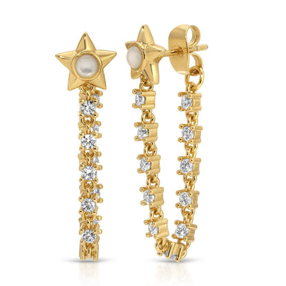 Mother of Pearl Lucky Star Tennis Chain Earrings