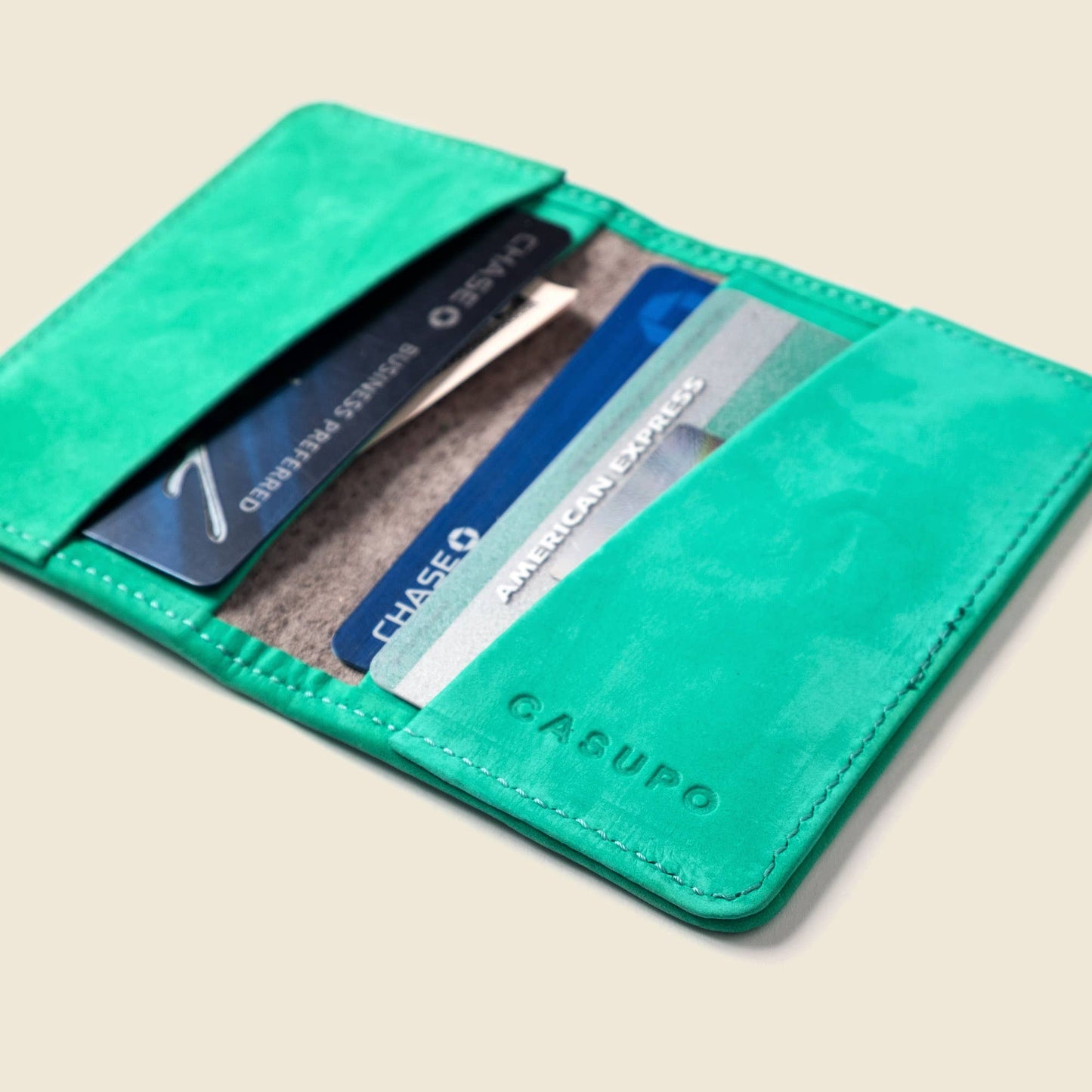 Mint Leather Compact Bifold Wallet - RFID