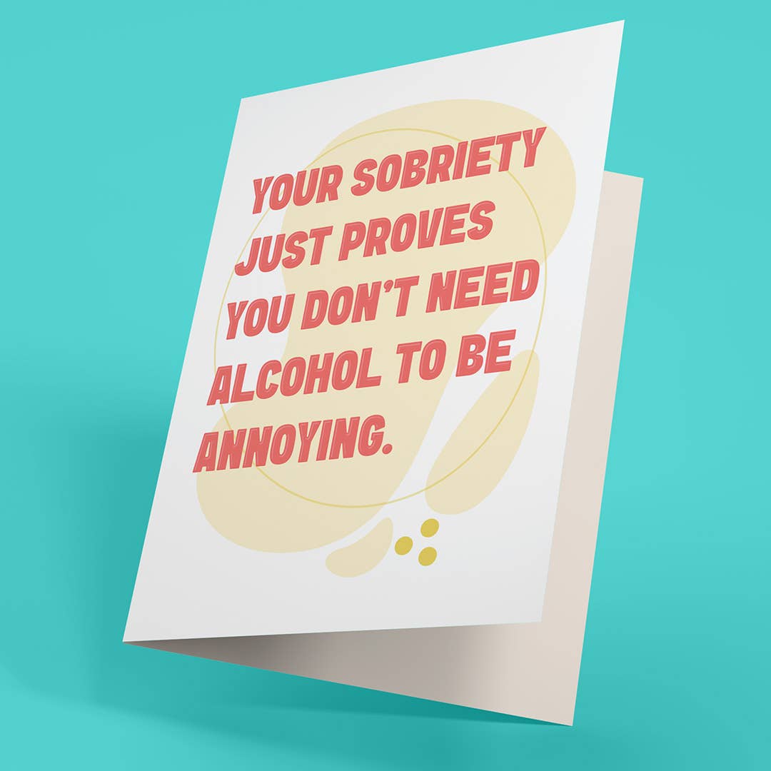 Card with humorous text on a teal background