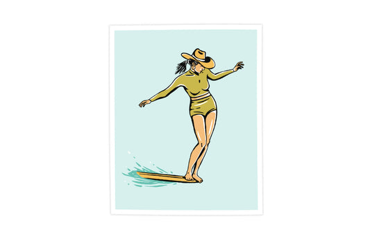Surf Cowgirl Nose Riding Print, 8x10