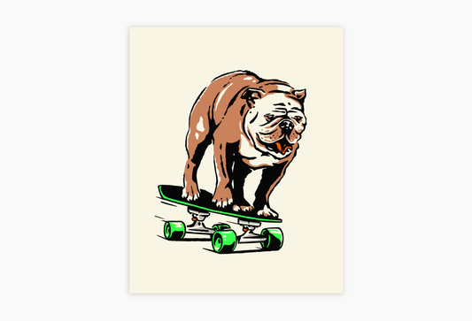 Bulldog On A Skateboard Print, 8x10