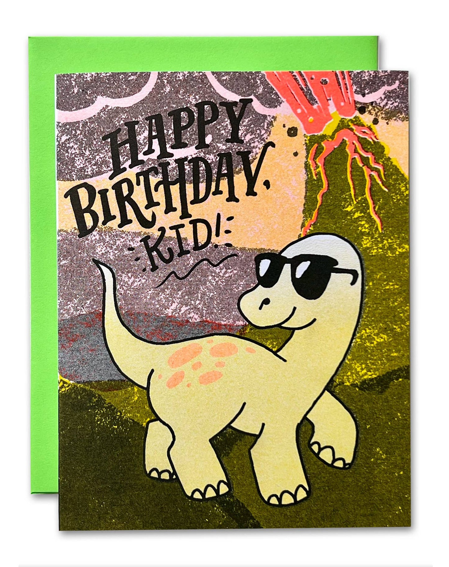 Happy Birthday Dino Kids Risograph Birthday Card