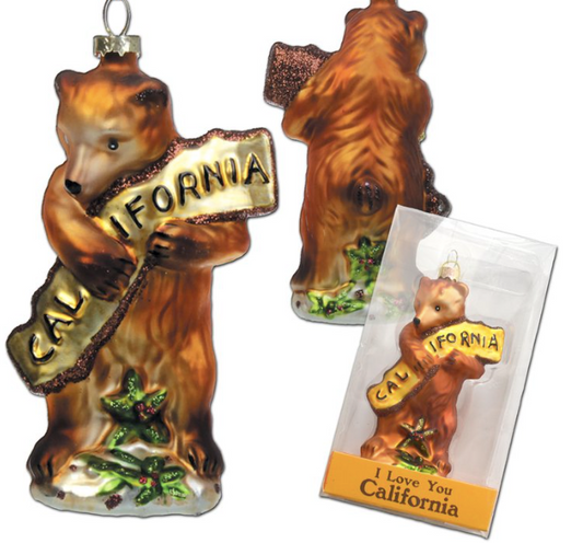 CA Bear Hug Glass Ornament