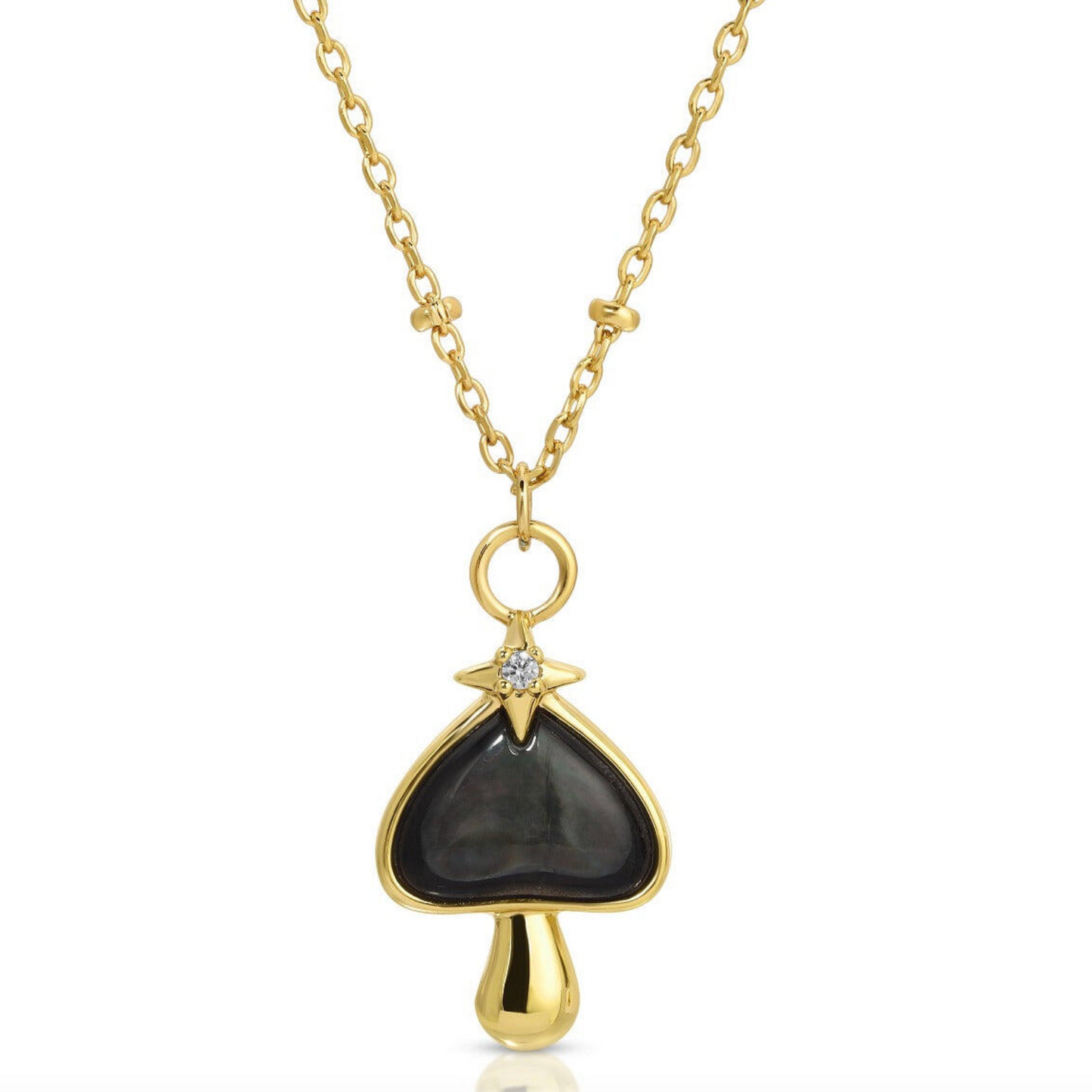 Black MOP Starry Shroom Charm Necklace