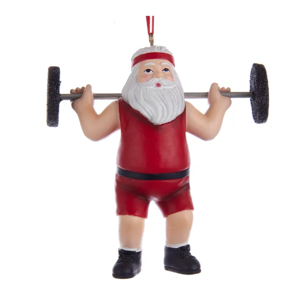 Santa Weightlifter Ornament