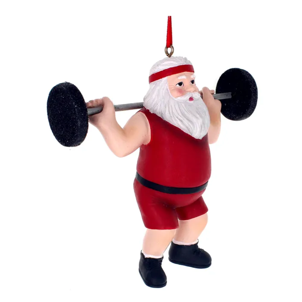 Santa Weightlifter Ornament