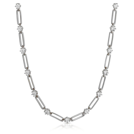 Sparkle Link Necklace - Rhodium Silver