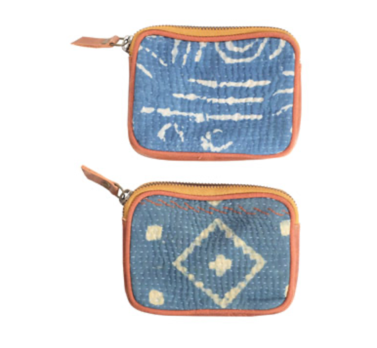 Indigo Kantha Coin Purse w/ Leather