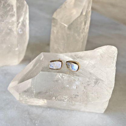 Rainbow Moonstone Stud Earrings