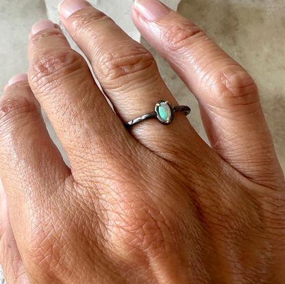 Oxidized Australian Opal Stacking Ring