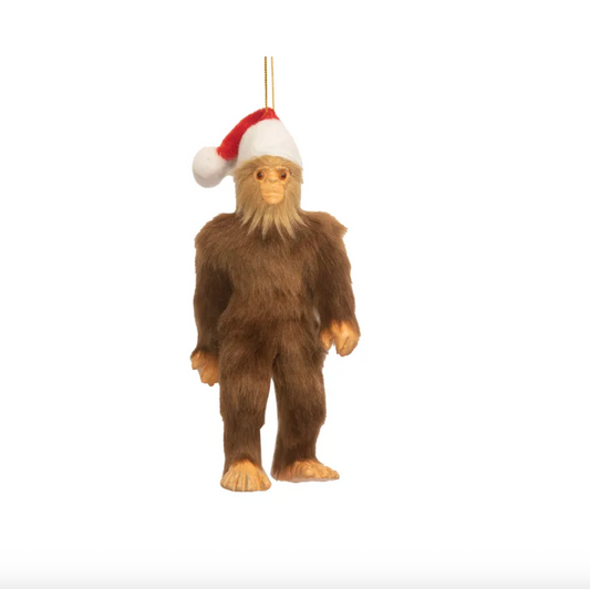 Furry Bigfoot w/ Santa Hat Ornament
