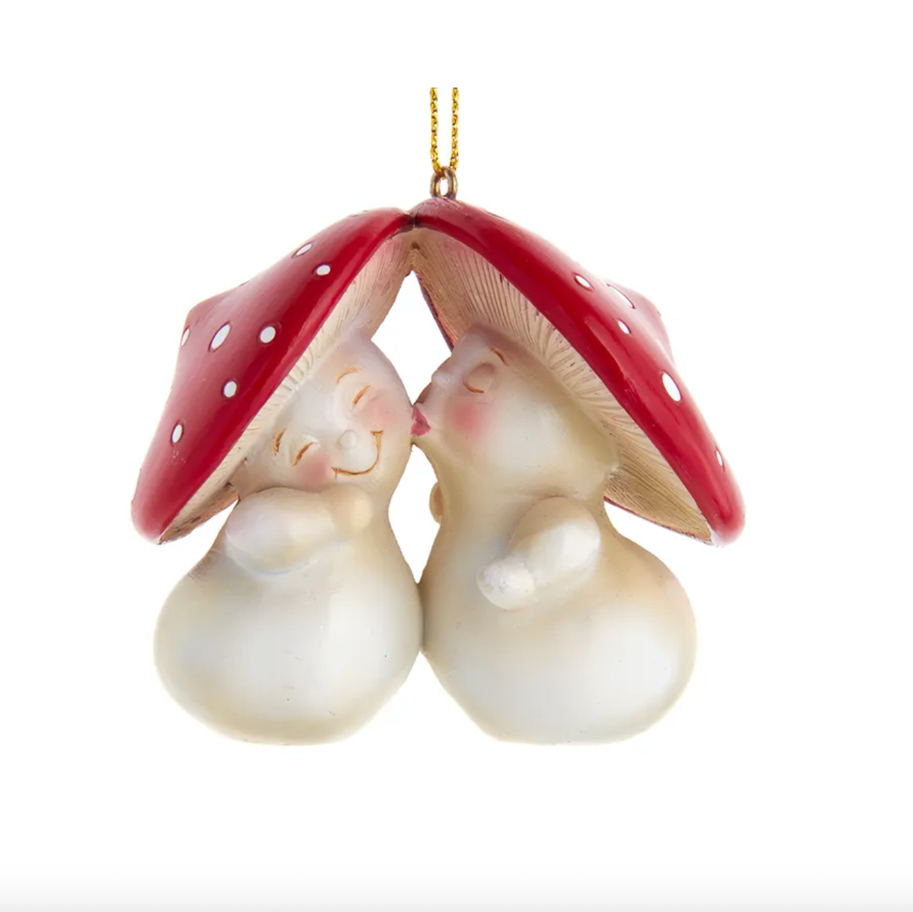 Merry Little Mushroom Kissing Couple Ornament