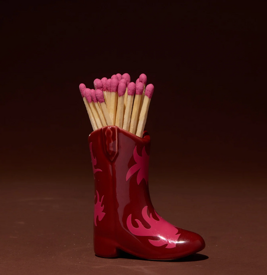 Red & Pink Flame Cowboy Boot Match Holder