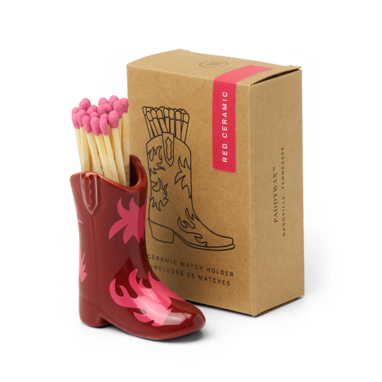 Red & Pink Flame Cowboy Boot Match Holder