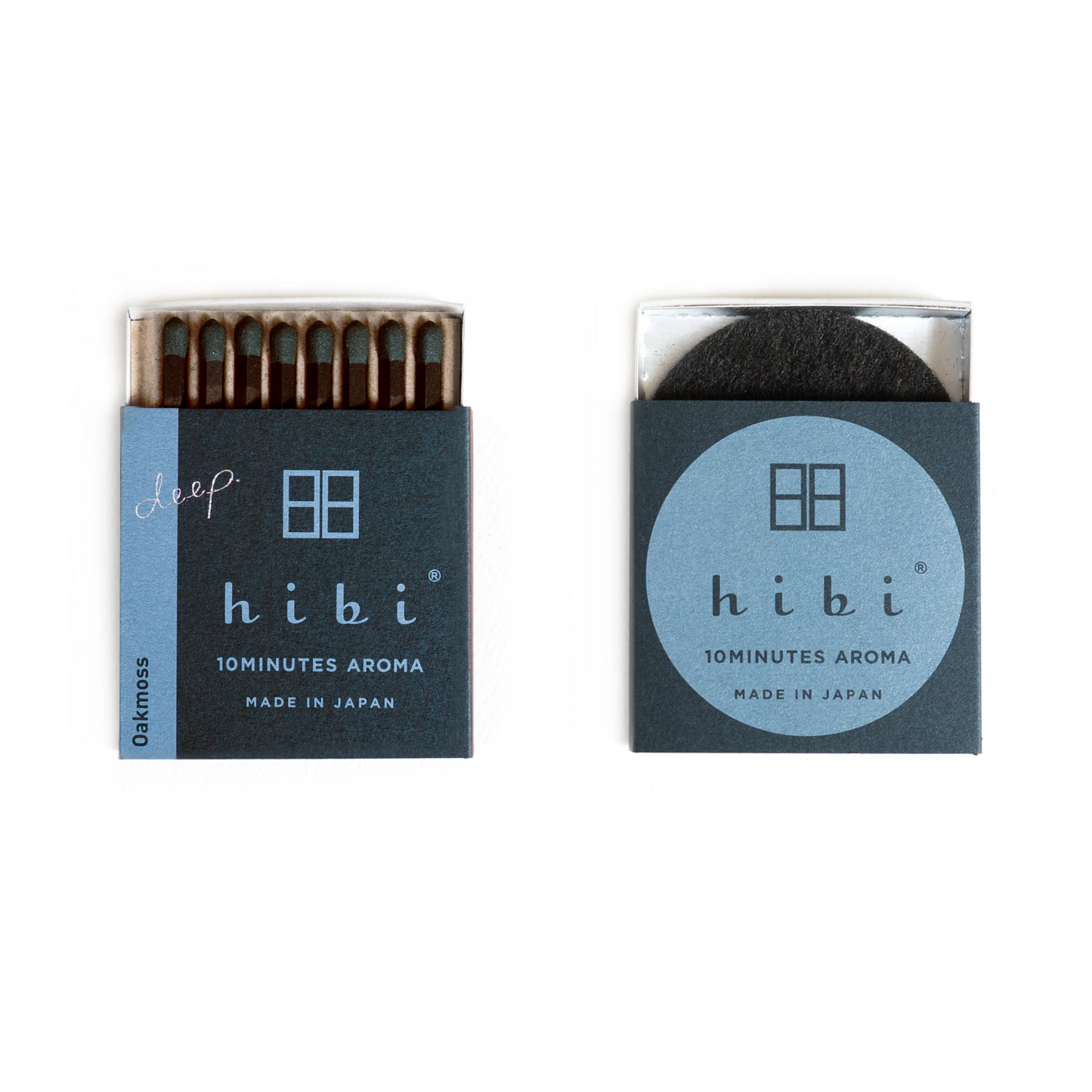 Two packages of hibi matches on a white background