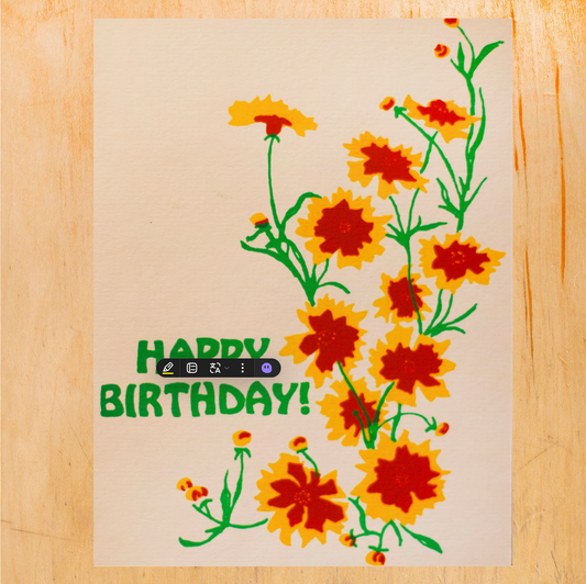 Birthday Coreopsis Flower Risograph Card