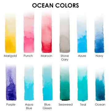 Color swatches labeled with ocean-themed names on a white background