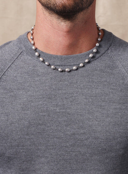 925 Oxidized Sterling Silver Gray Pearls Necklace for Men