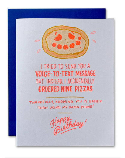 Voice-To-Text Pizza Bday Risograph Greeting Card
