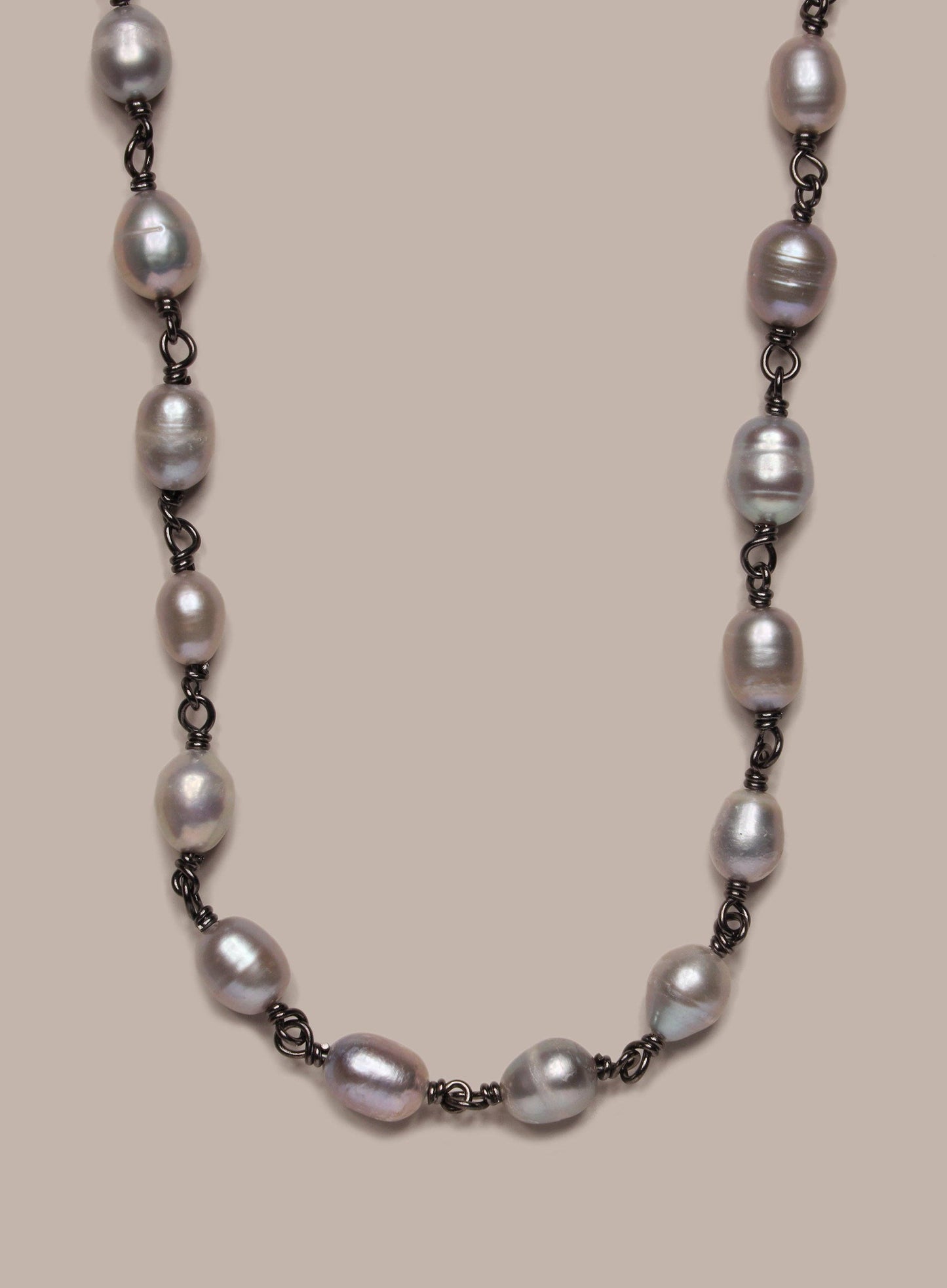 925 Oxidized Sterling Silver Gray Pearls Necklace for Men