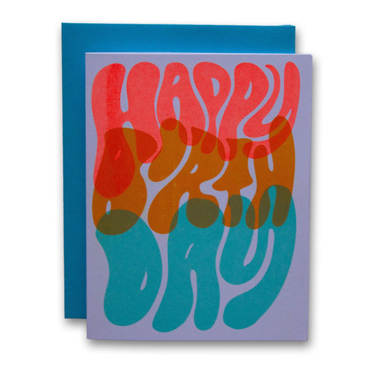 Wavy Overlay Risograph Happy Birthday Card
