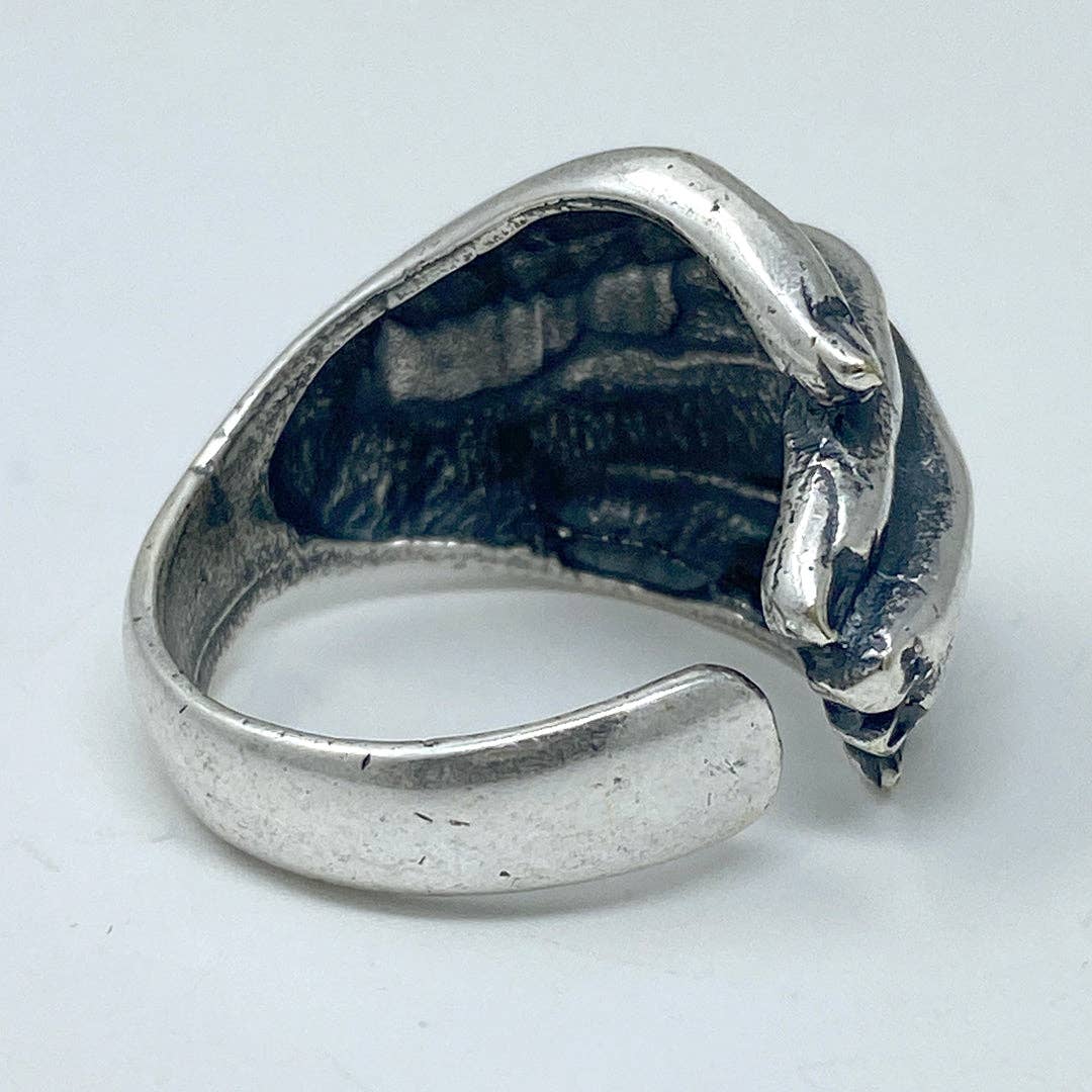 Silver ring on a light gray background