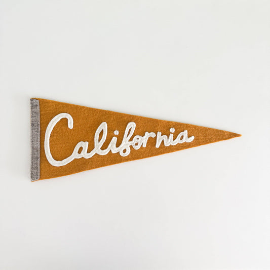 Felt pennant with 'California' text on a plain background
