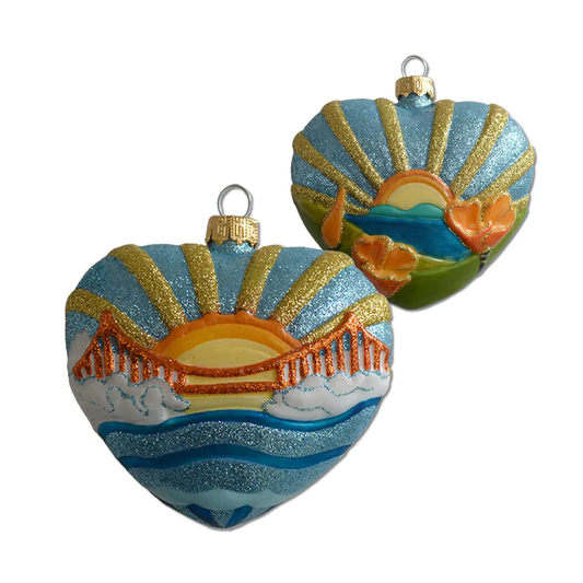 California Heart Glass Ornament