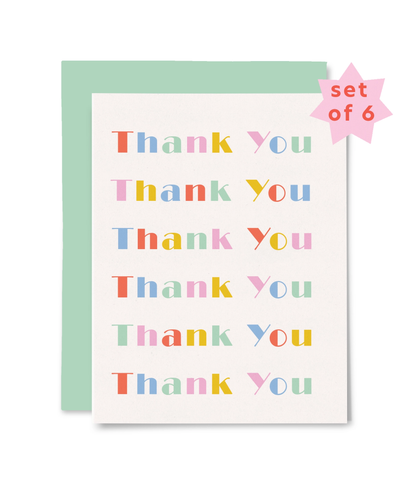 Thank You Colourful Text Cards, Set of 6