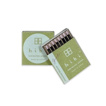 Hibi incense sticks in a green box on a white background
