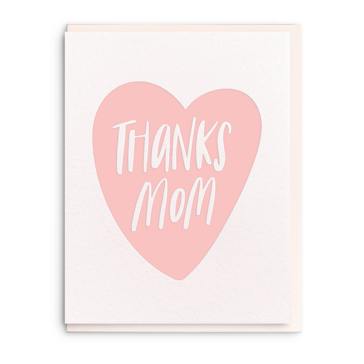 Card with a pink heart and 'Thanks Mom' text on a white background
