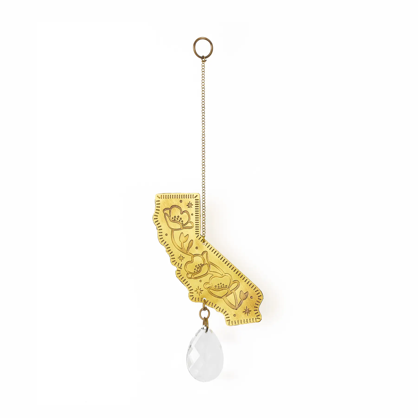 California Poppy Engraved Brass Suncatcher
