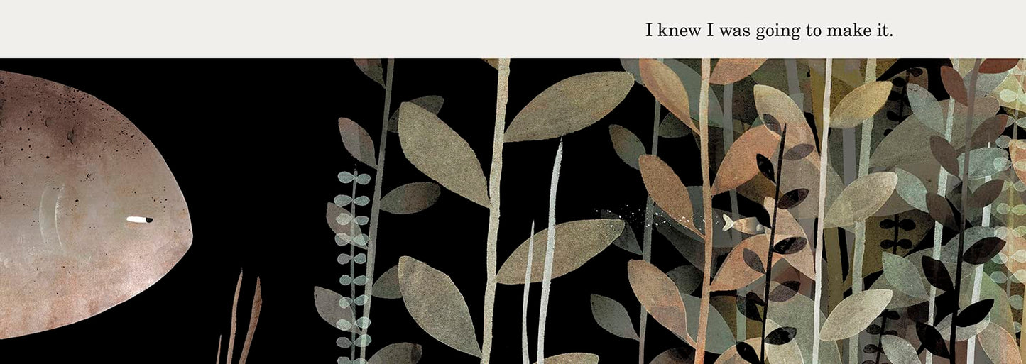 Illustration of a person with a speech bubble and foliage on a black background