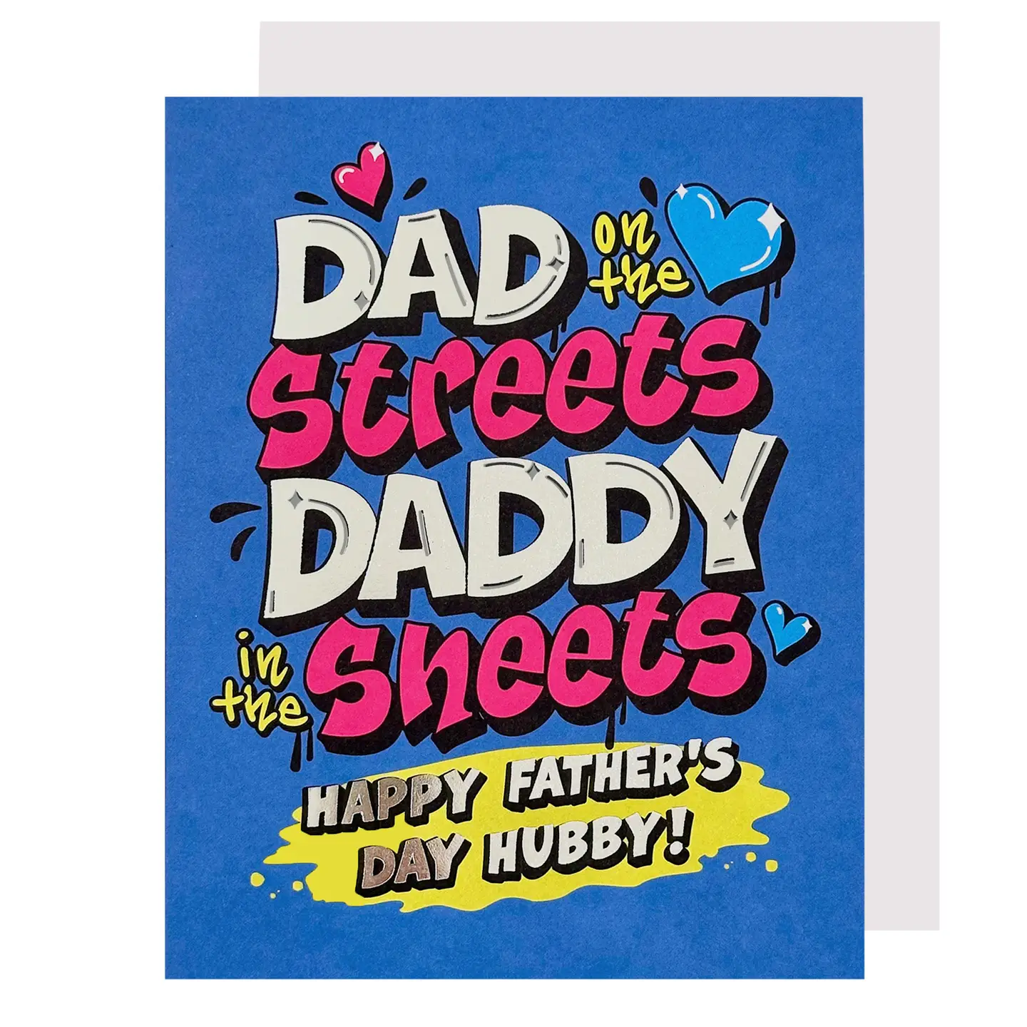 Father's Day card with colorful text on a blue background