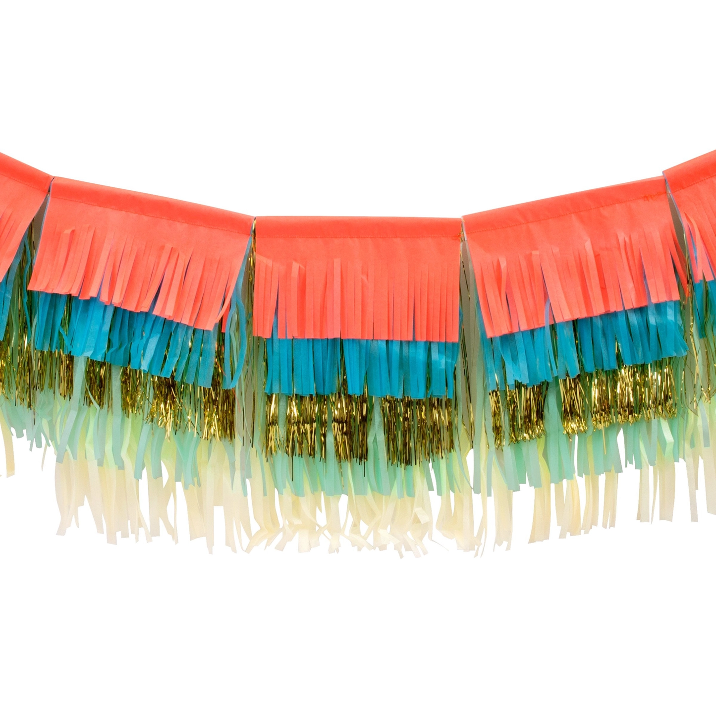 Decorative fringe trim with red, green, and blue colors on a white background