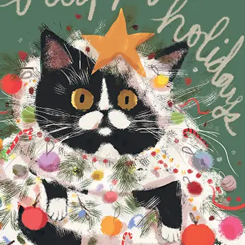 Cat in Tinsel Holiday Card